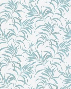 Tapete Vlies Farn Floral Weiß Türkis Glanz 6729-10