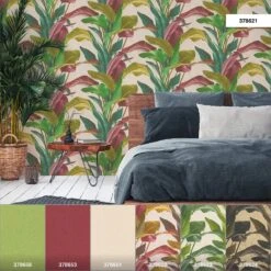 Tapete Vlies Floral Blätter Grün Rot Weiß 37862-1 -Tapetenqualität Tapete Vlies Floral Blaetter gruen rot weiss 37862 1 63206696 2