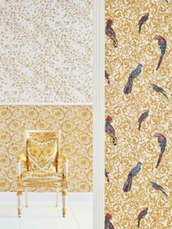 Versace Home Tapete Blumen Creme-weiß Gold Glanz 935855 -Tapetenqualität Versace Home IV Vinyltapete Blumenregen cremeweiss gold Glanz 935855 63200308 1