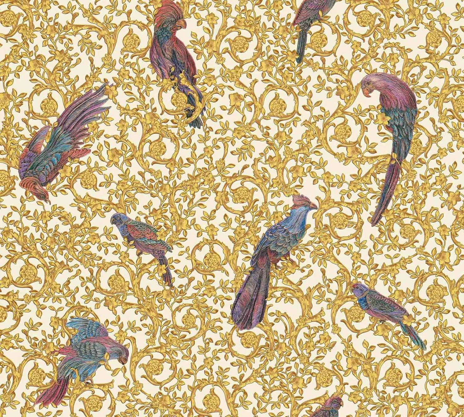 Versace Home Tapete Barock Vögel Weiß Metallic 370532 3 Versace Home Tapete Barock Vögel Weiß Metallic 370532