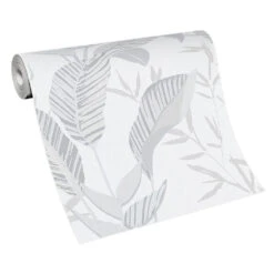 Vliestapete Elle Blattmuster Weiß Grau Silber 10332-10 -Tapetenqualität Vliestapete Elle Blaetter Weiss Grau Silber 10332 10 63216403 2