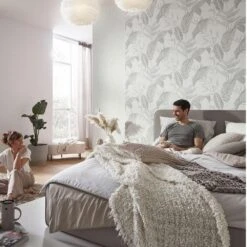 Vliestapete Elle Blattmuster Weiß Grau Silber 10332-10 -Tapetenqualität Vliestapete Elle Blaetter Weiss Grau Silber 10332 10 63216403 5