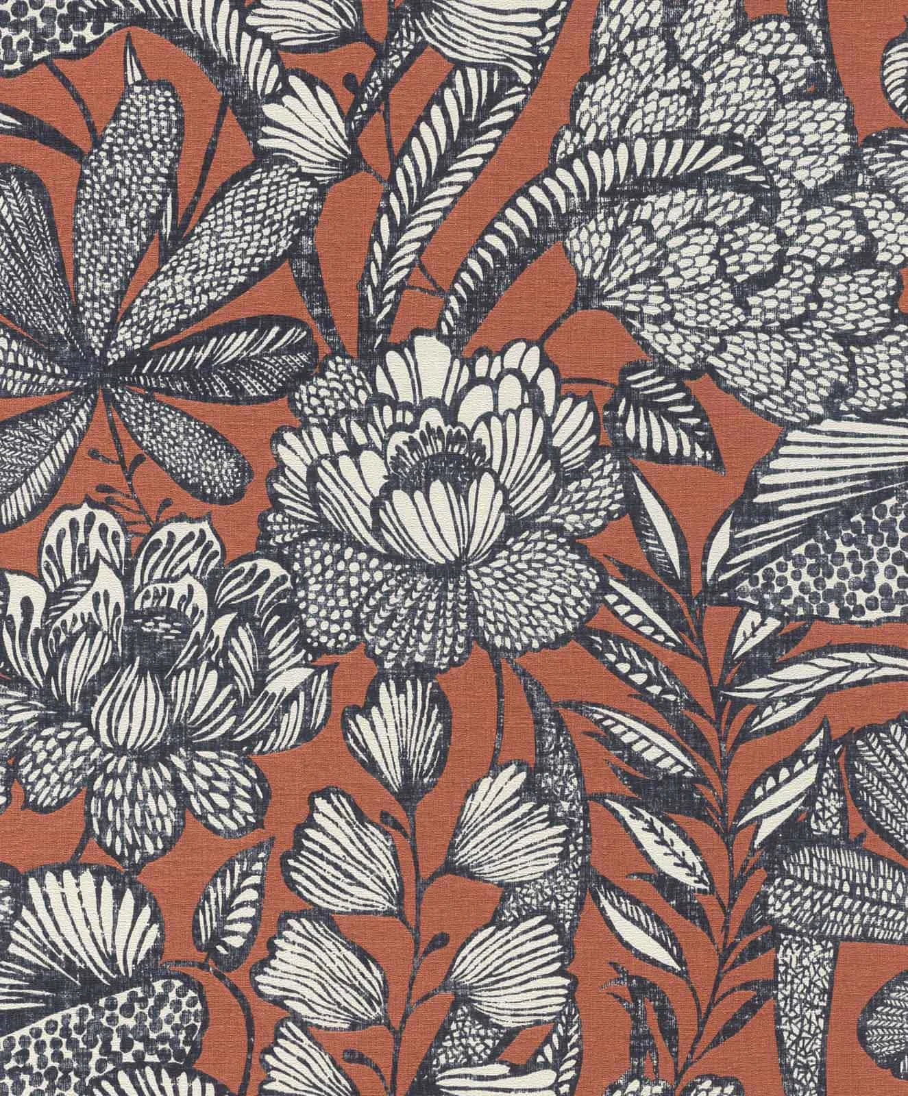 Vliestapete 555370 Rasch Lirico Orange Blau Floral Tropen 4 Vliestapete 555370 Rasch Lirico Orange Blau Floral Tropen – Bild 2